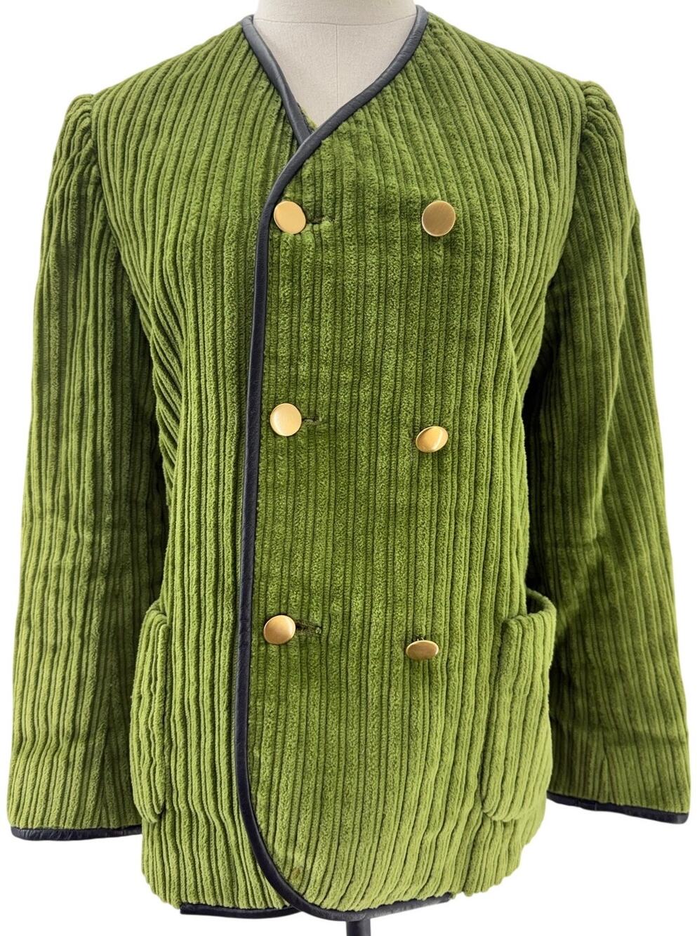 Vintage 90s Ellen Bauer Green Corduroy Double Breasted Mod Jacket